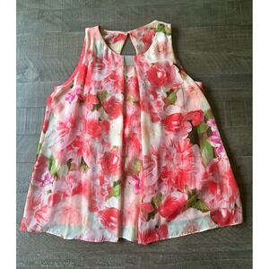 S. Levine Women's Pink floral rhinestone embellishment flowy Tank Top size PL